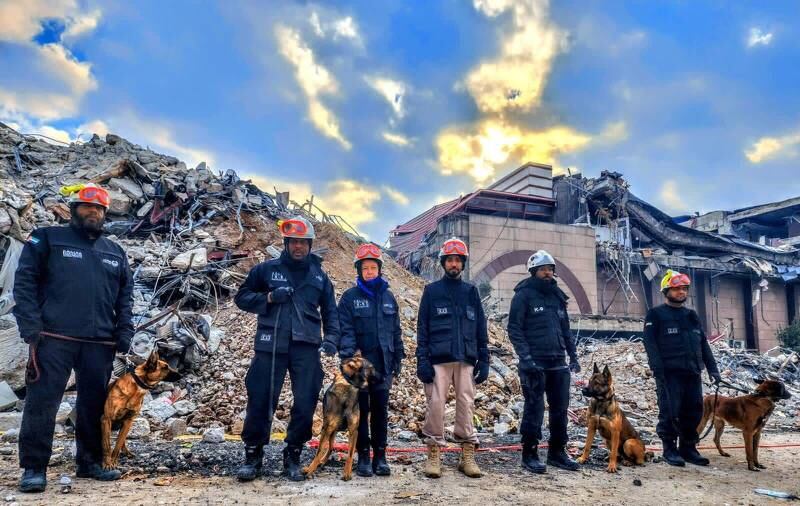 Six trainers and four dogs from Dubai Police's K9 Unit assisted earthquake rescue efforts in Turkey. Photo: Dubai Police