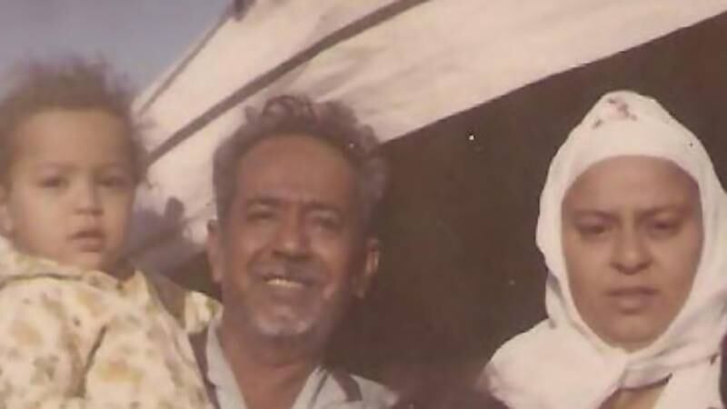Aziza Kushak, left, with her parents in Mount Arafat during the Hajj pilgrimage, 48 years ago.