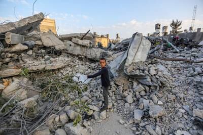 Buildings destroyed during Israeli air raids in the southern Gaza Strip on November 5. Getty
