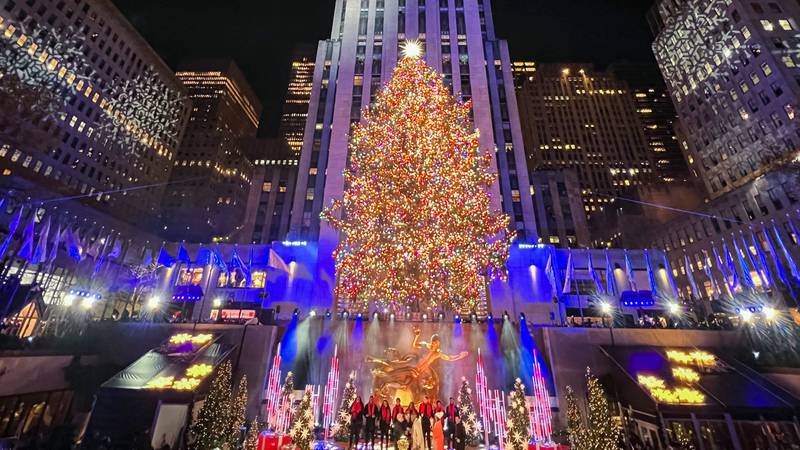 The Christmas tree at Rockefeller Plaza in New York City is lit. AFP