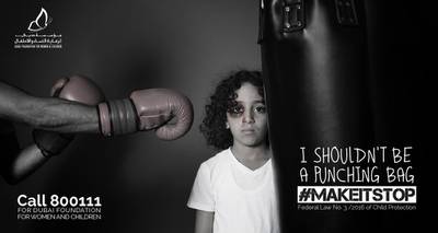 An anti-abuse campaign poster from the Dubai Foundation for Women And Children.
