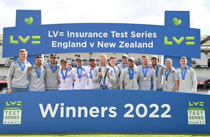 England celebrate after winning the series against New Zealand at Headingley. Getty