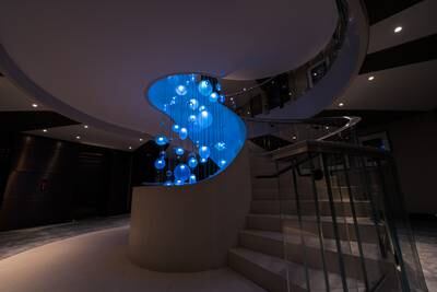 Five's colour-changing chandelier is designed to show how the human brain reacts to music.