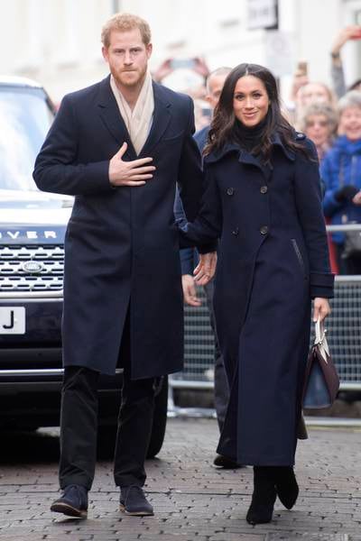 Prince Harry and his then-fiancee Meghan visit Nottingham for their first official public engagement together in December 2017. Getty