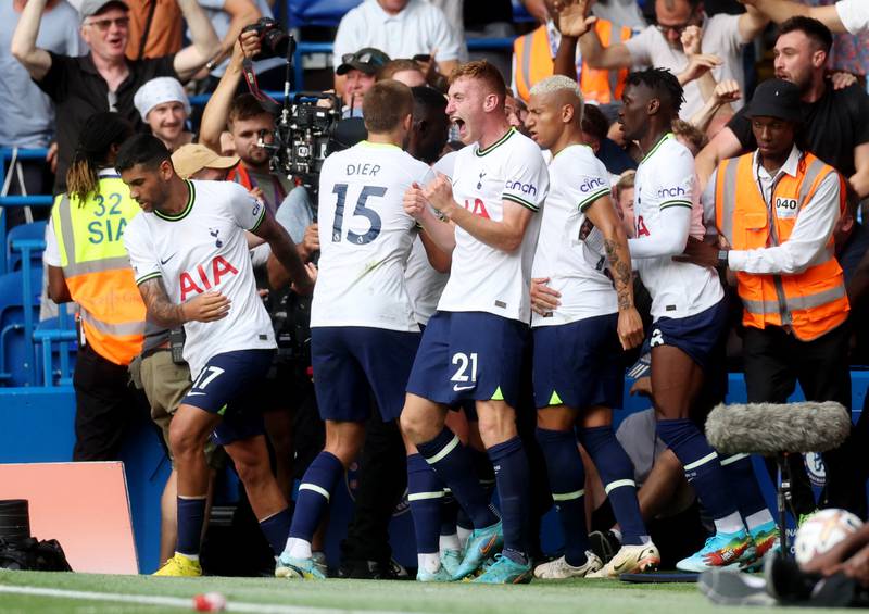 Harry Kane celebrates scoring Tottenham's second goal. Action Images