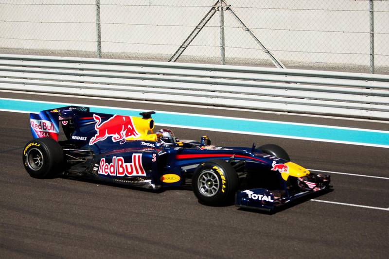 November 19, 2010 - Abu Dhabi, UAE -  Sebastian Vettel, of Red Bull Racing, drives on Yas Marina Circuit to test Pirelli Tires, the new tire of Formula One.  Teams that competed in the Abu Dhabi Grand Prix spent the week in Abu Dhabi waiting to test the new tires.    (Andrew Henderson/The National)