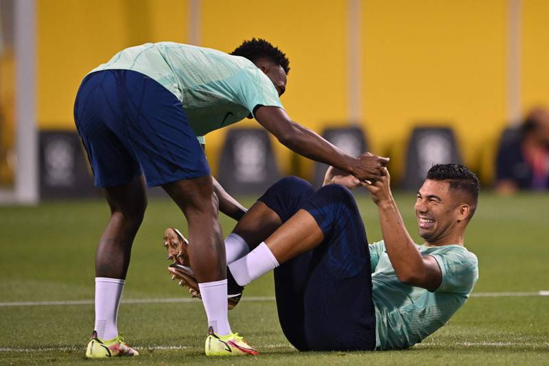 Brazil forward Vinicius Junior, left, and midfielder Casemiro. AFP