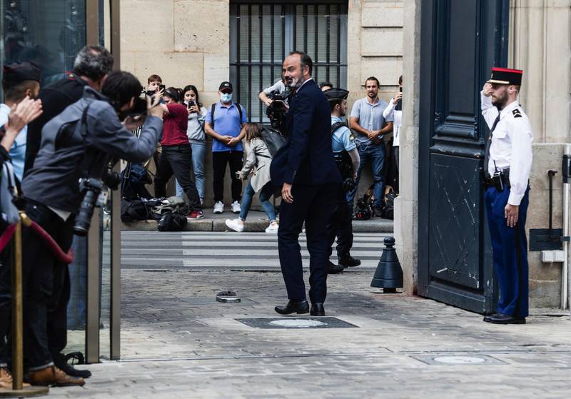 Edouard Philippe, France's former prime minister, departs following a handover ceremony at the Hotel de Matignon, the official residence of the French prime minister, in Paris, France, on July 3. Bloomberg