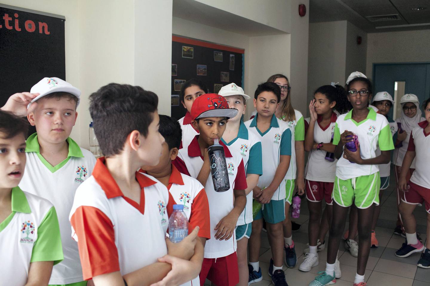 06.09.17. Manor Primary School in Dubai has recently implementing a fitness programme for all pupils aged 4-10 to walk a mile a day as well as play breaks in-between classes. The teachers  at the school were shocked at how unfit the kids were. They have also encouraged healthy snack breaks during the day.Anna Nielsen For The National.