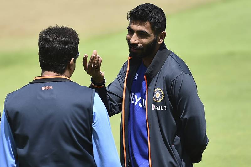 India's stand-in skipper Jasprit Bumrah, right, during a training session at Edgbaston. AP Photo