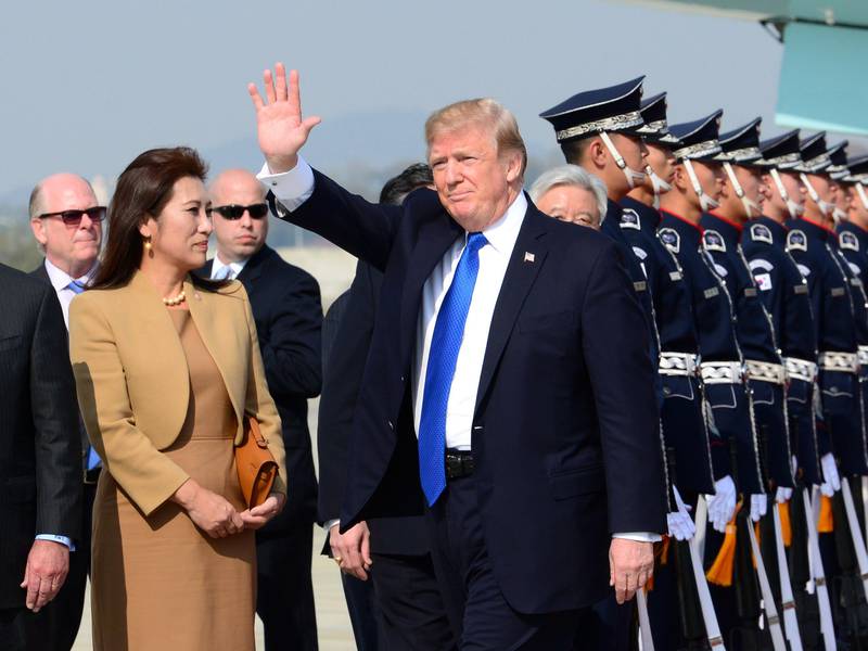 US president Donald Trump lands at Osan Air Base, South Korea. US Air Force/ Staff Sgt Alex Echols III / EPA