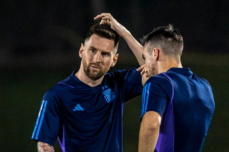 Lionel Messi attends an Argentina training session ahead of the last 16 match against Australia. EPA