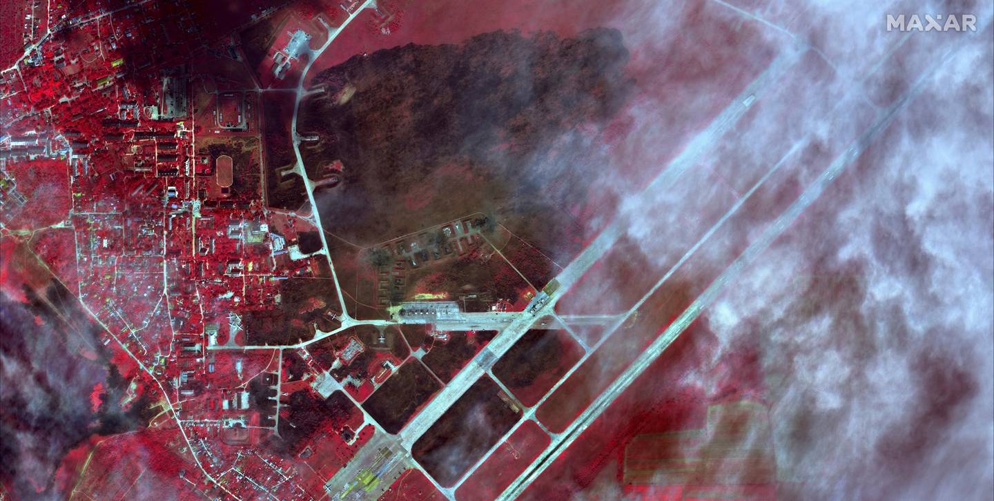 An infrared overview of Saki air base in Novofedorivka, Crimea, on Wednesday. Reuters