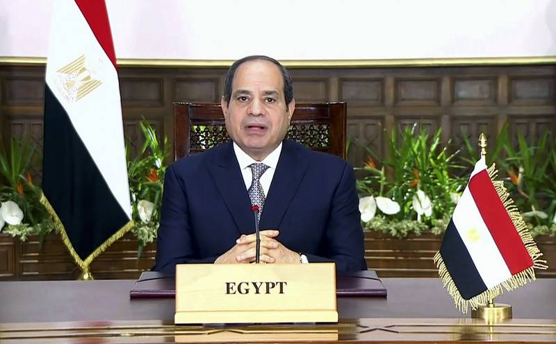Egypt's President Abdel Fattah El Sisi sent a recorded message. AP Photo