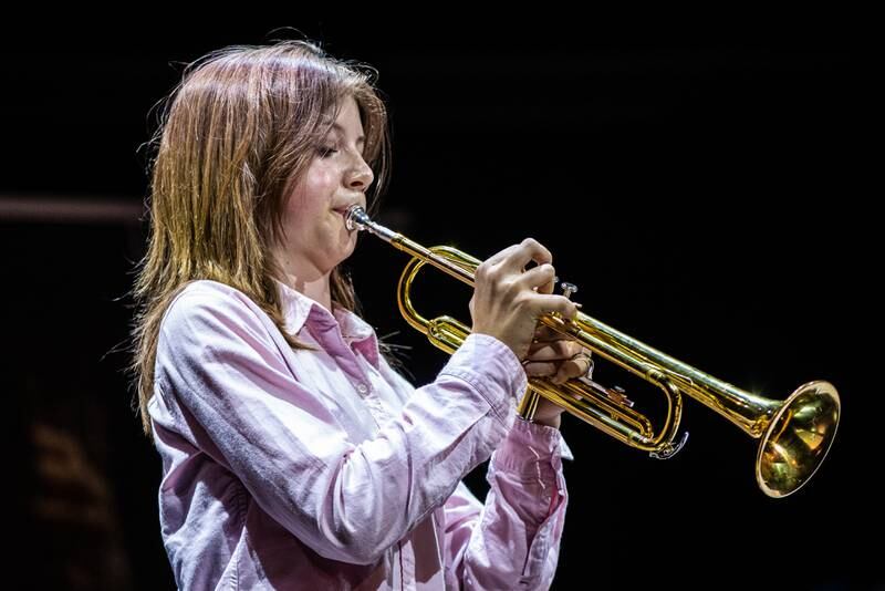 Emma Clews plays the trumpet
