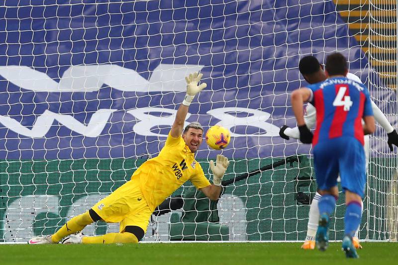 CRYSTAL PALACE RATINGS: Vicente Guaita - 7: Good one-handed penalty save from Iheanacho, although it was weak effort from the Foxes striker. Helpless when deflected Perez cross looped on to top of his crossbar. AFP