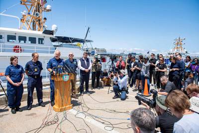 Capt Jamie Frederick of the US coastguard speaks to reporters about the search for the submersible, during a press conference in Boston, Massachusetts. AFP