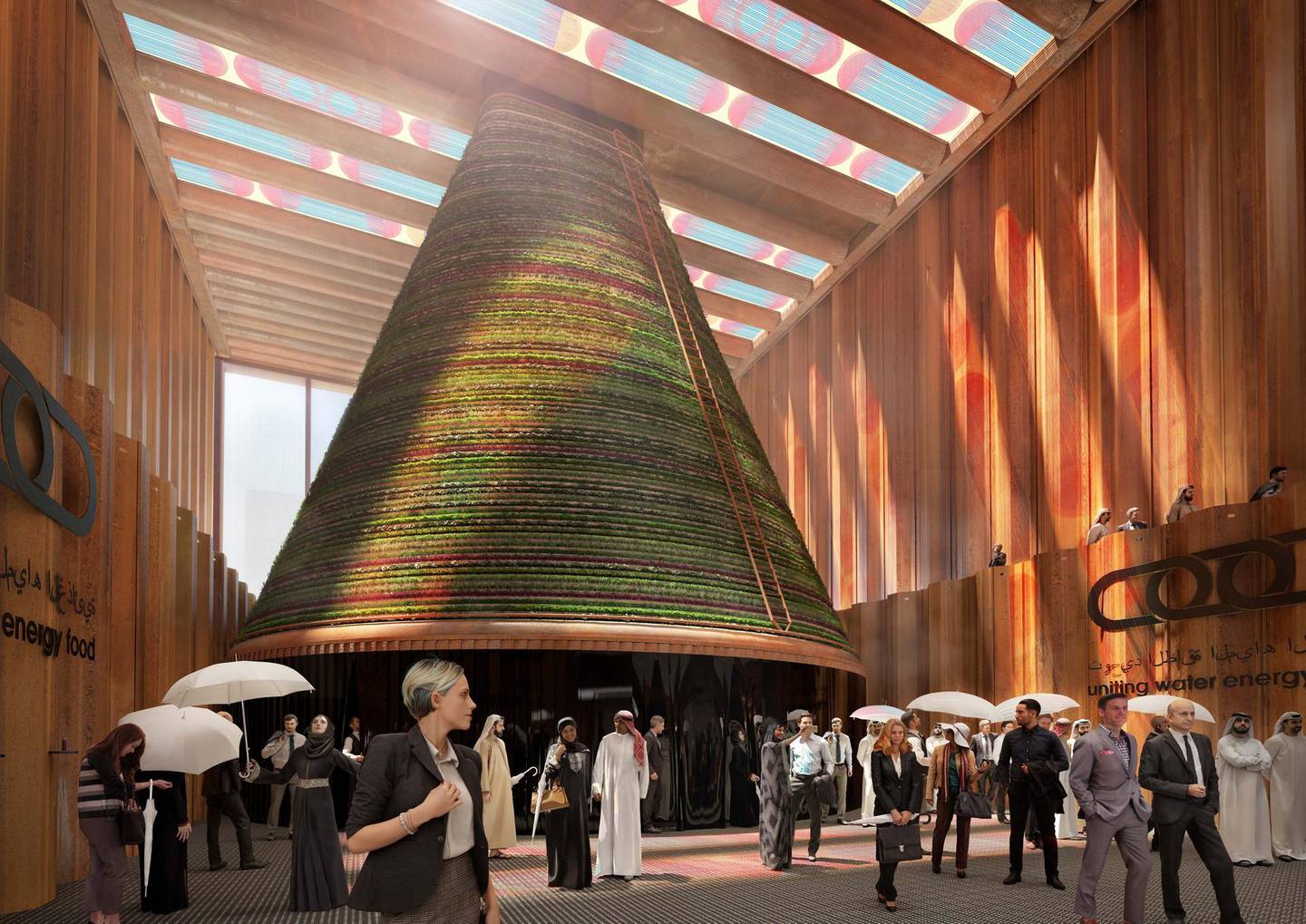 FOR RAMOLA'S STORY ON NETHERLANDS EXPO PAVILION. The Netherlands pavilion will harvest water, energy and food in a cone-shaped vertical farm. Courtesy: V8 Architects