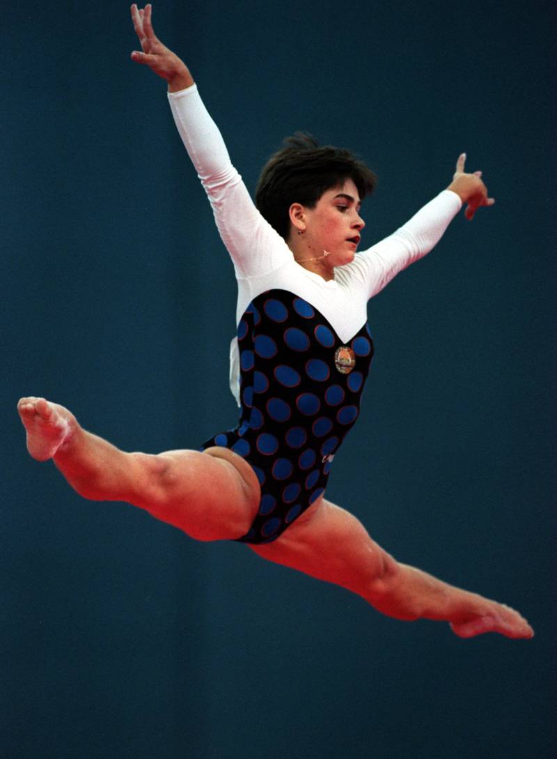 Oksana Chusovitina from Uzbekistan during the Women's individual apparatus competition at the Goodwill Games in St Petersburg, August 1,1994.