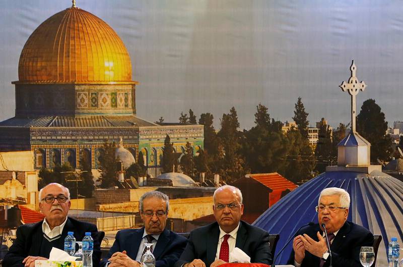 Palestinian President Mahmoud Abbas gestures as he delivers a speech following the announcement by the U.S. President Donald Trump of the Mideast peace plan, in Ramallah in the Israeli-occupied West Bank January 28, 2020. REUTERS/Raneen Sawafta