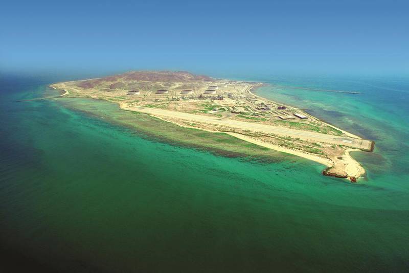 One of the artificial islands in Abu Dhabi's man-made archipelago, used by the Adma-Opco and Zadco companies to link infrastructure for the giant offshore oil and gas fields. Courtesy Inpex Corporation