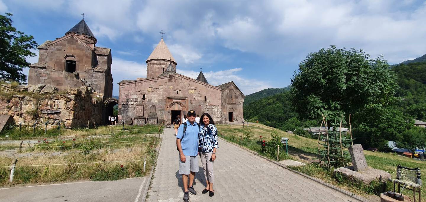 Jeevan D’Mello with his wife Cecilia in Armenia before returning to Dubai.