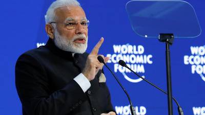 Indian prime minister Narendra Modi warned against protectionism in his address to the World Economic Forum in Davos, Switzerland.    Denis Balibouse/ Reuters