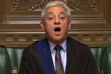 Speaker of the House of Commons John Bercow announcing the result of a vote on the Early Parliamentary General Election Bill, in the House of Commons in London on October 29, 2019, which means that there will be a general election on December 12, 2019. AFP PHOTO / PRU