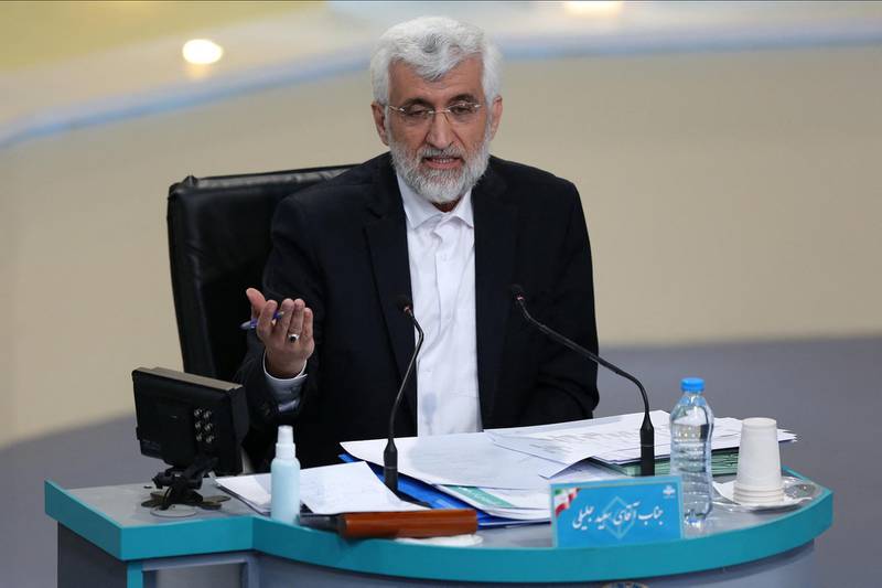 Iranian presidential candidate Said Jalili during the first televised debate between Iran presidential candidates. AFP PHOTO /Iranian Young Journalist Club