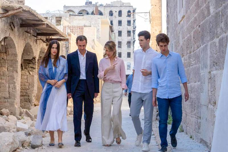 The president and his wife, Asma Al Assad, with their children. AFP