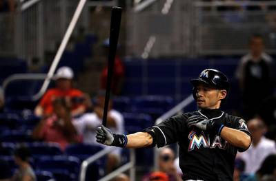 Ichiro Suzuki of the Miami Marlins, who has enjoyed success in NPB as well as the MLB, is a cultural icon in his native Japan. Mike Ehrmann / Getty Images / AFP