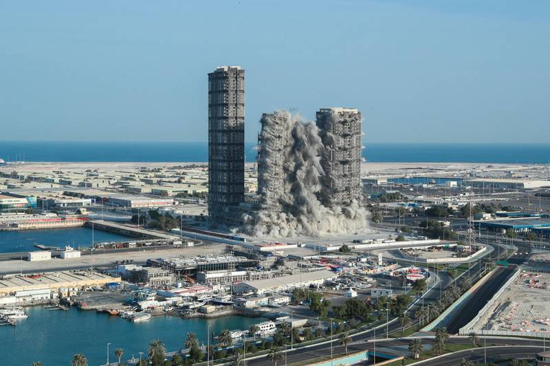 Abu Dhabi, United Arab Emirates, November 27, 2020.  Mina Zayed Plaza demolition Friday morning, Abu Dhabi.Victor Besa/The NationalSection:  National News
