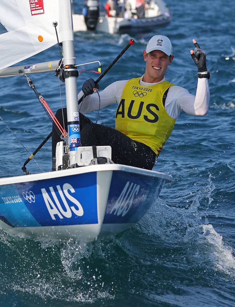 Matthew Wearn of Australia celebrates winning gold in the men's laser.