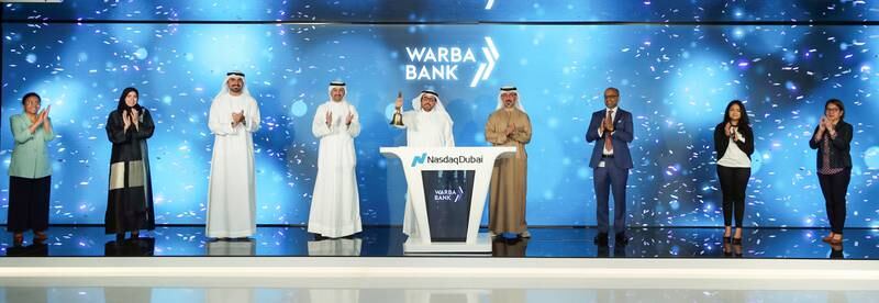 Warba Bank's chief executive Shaheen al Ghanem on Tuesday rang the bell to celebrate the listing of the lender's $250 million sukuk on Nasdaq Dubai. WAM