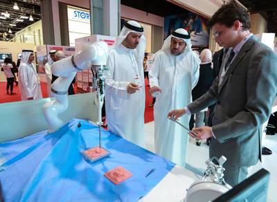 A smart tissue anastomosis robot used to stitch up patients after surgery was on show in Dubai last year. Victor Besa for The National