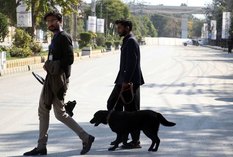 Pakistani security officials inspect the Rawalpindi Cricket Stadium. EPA