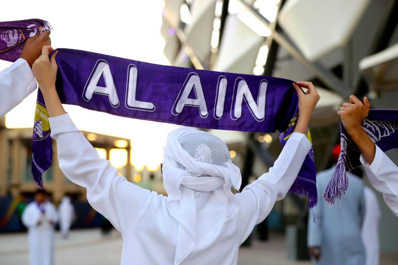 Al Ain, United Arab Emirates - December 12, 2018: Al Ain fans get ready for the game between Al Ain and Wellington in the Fifa Club World Cup. Wednesday the 12th of December 2018 at the Hazza Bin Zayed Stadium, Al Ain. Chris Whiteoak / The National