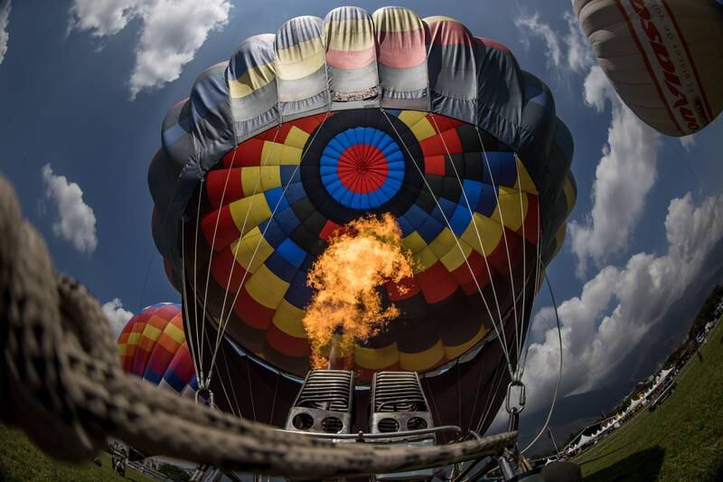 Hot-air balloons are displayed during an an international transport exhibition, in Caracas, Venezuela. EPA