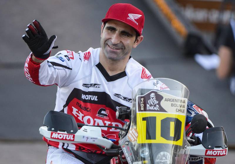 In this file photo taken on January 4, 2014 Portuguese motorbike rider Paulo Goncalves during the symbolic start of the 2014 Dakar Rally in Rosario some 350 Km north of Buenos Aires. Paulo Goncalves has died on January 12, 2020 after a crash during the Dakar Rally seventh stage, organisers announced. AFP