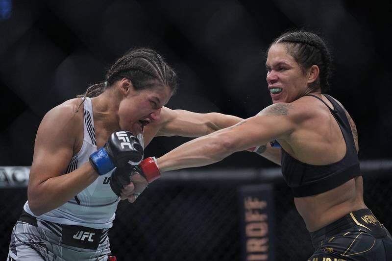 Amanda Nunes moves in with a hit against Julianna Pena. Reuters