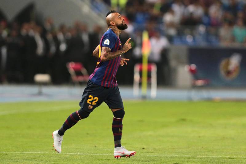 Barcelona's Arturo Vidal enters the field for his debut. AP Photo