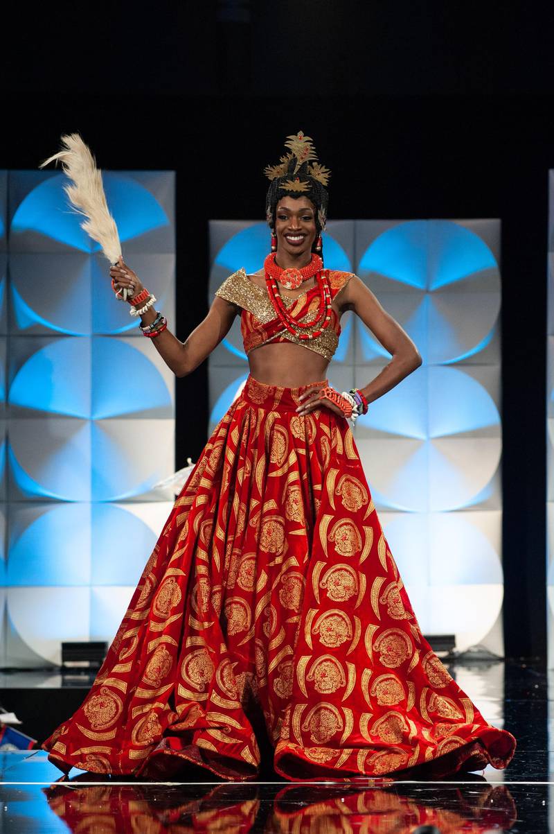 Olutosin Araromi, Miss Nigeria 2019 on stage during the National Costume Show at the Marriott Marquis in Atlanta on Friday, December 6, 2019. The National Costume Show is an international tradition where contestants display an authentic costume of choice that best represents the culture of their home country. The Miss Universe contestants are touring, filming, rehearsing and preparing to compete for the Miss Universe crown in Atlanta. Tune in to the FOX telecast at 7:00 PM ET on Sunday, December 8, 2019 live from Tyler Perry Studios in Atlanta to see who will become the next Miss Universe. HO/The Miss Universe Organization