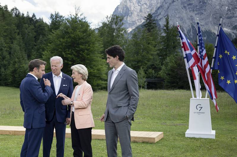 Mr Macron, Mr Biden, Ms von der Leyen and Mr Trudeau. AP