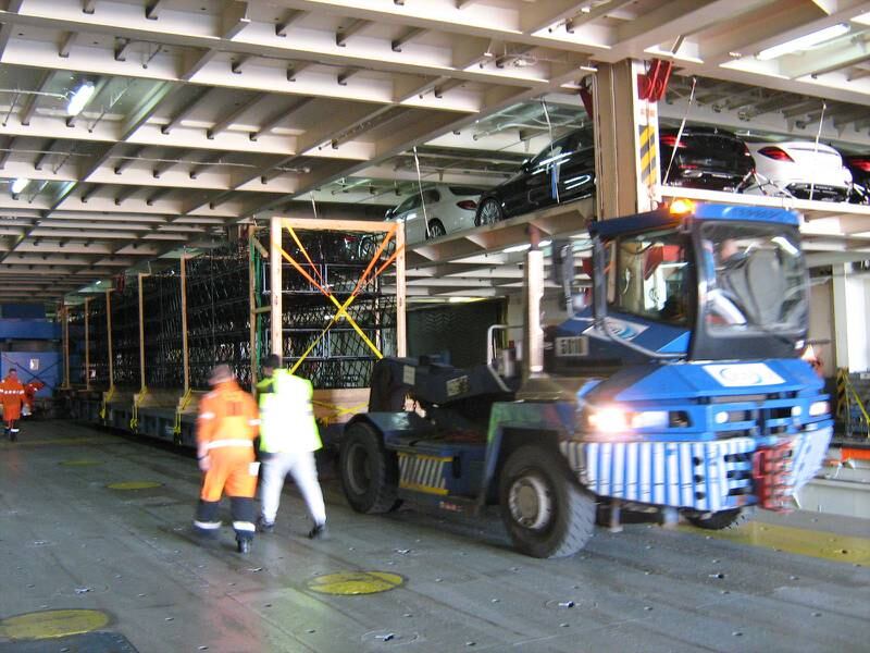 The Expo entry portals divided into sections, transported on trailer trucks from Germany to Antwerp and shipped to Jebel Ali and onto the Expo site in Dubai.