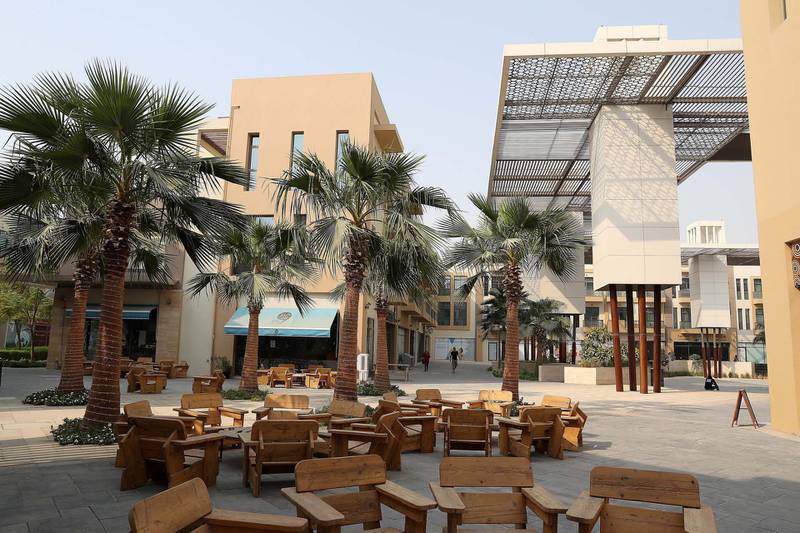 DUBAI , UNITED ARAB EMIRATES , August 1 – 2018 :- View of the Sustainable Plaza at the Sustainable City on Alqudrah street in Dubai. ( Pawan Singh / The National )  For News. Story by Nick Webster 