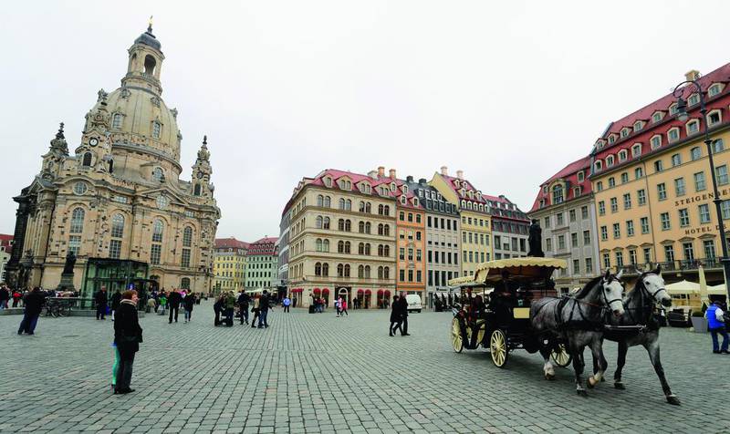 The Neumarkt in Dresden. The city has been rebuilt in the time since Allied bombing raids during the Second World War. Athanasios Gioumpasis / Getty Images