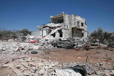 A house damaged by Russian air strikes on the western outskirts of Idlib. AFP