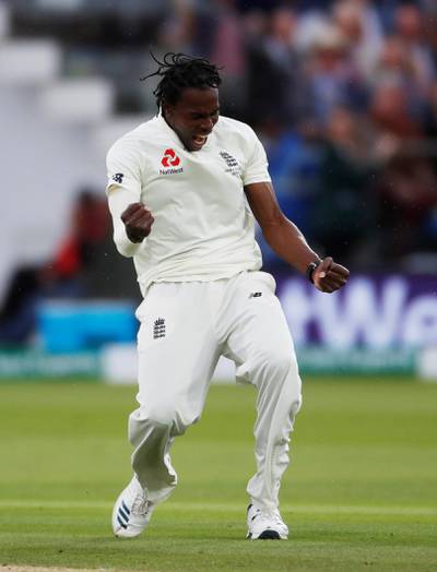 Cricket - Ashes 2019 - Second Test - England v Australia - Lord's Cricket Ground, London, Britain -  August 16, 2019   England's Jofra Archer celebrates taking the wicket of Australia's Cameron Bancroft   Action Images via Reuters/Paul Childs