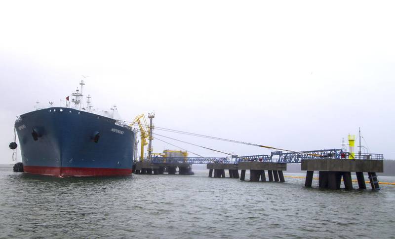 Floating storage and regasification unit ‘Independence’ is anchored off the shore of Klaipeda, Lithuania. Vitnija Saldava / AP Photo