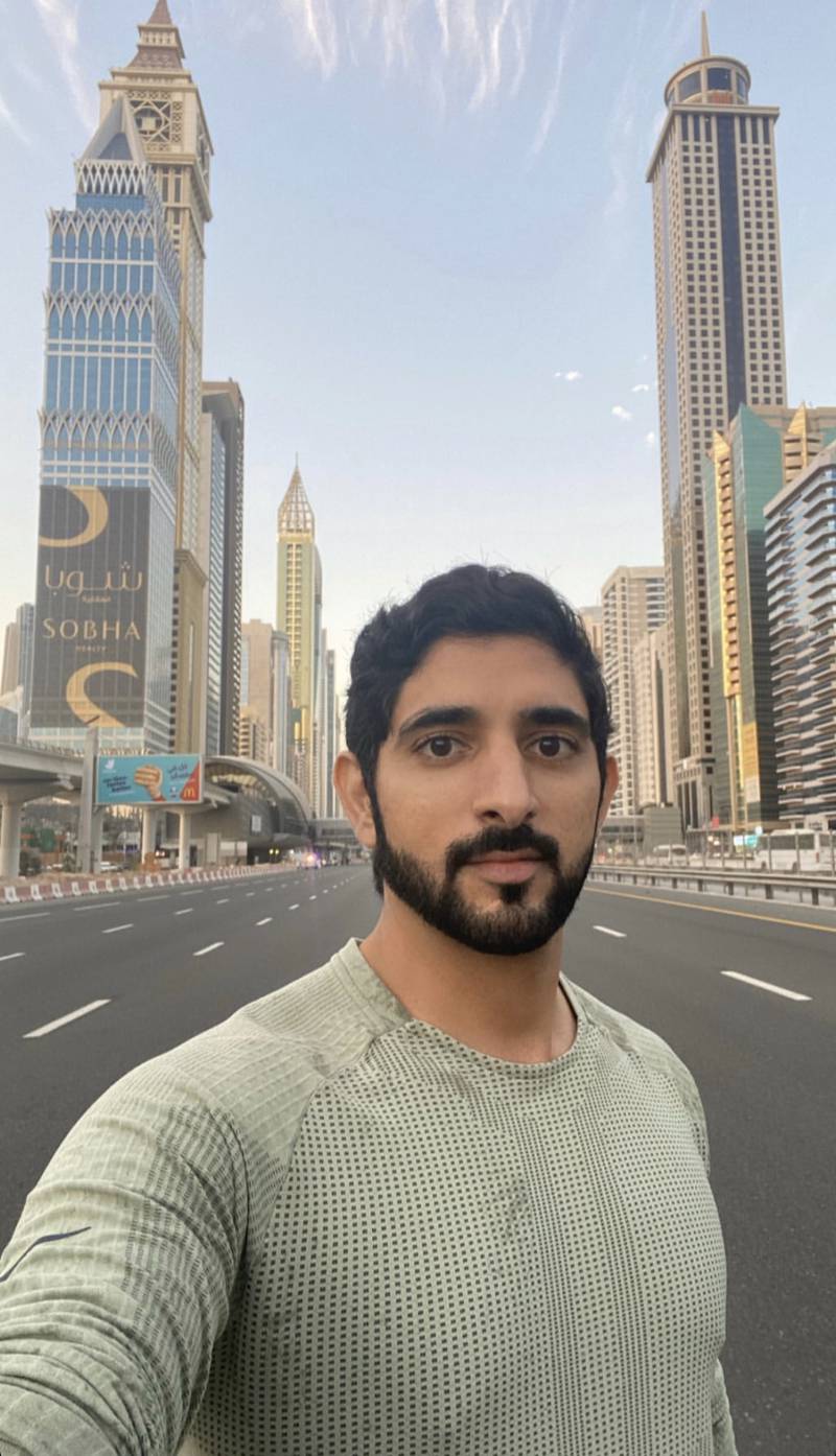 Taking a selfie before joining participants at the Dubai Run in November 2019. Photo: Instagram / Faz3